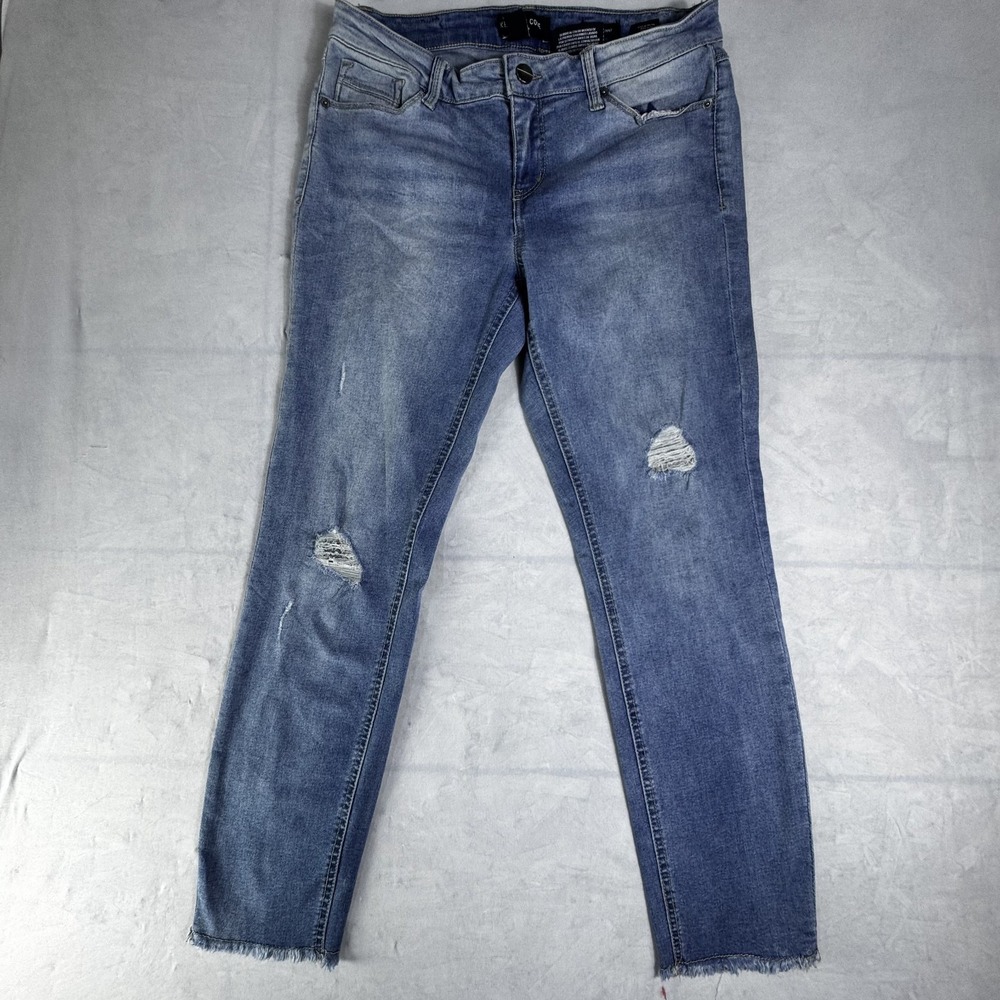 Kenneth Cole Womens Jess Skinny Jeans Blue Denim Stretch Distressed Row Hem 6